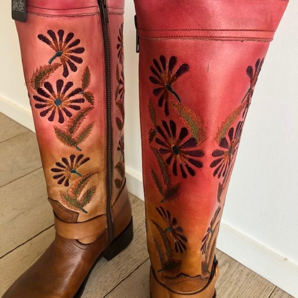 Dan Post embossed hand decorated tall leather boots. New in box from Sundance - Picture 8 of 9